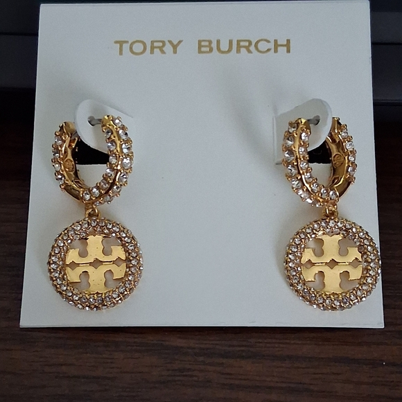 Tory Burch Jewelry - Tory Burch Miller Pave Huggie Gold and Crystal Hoop Earrings NEW
